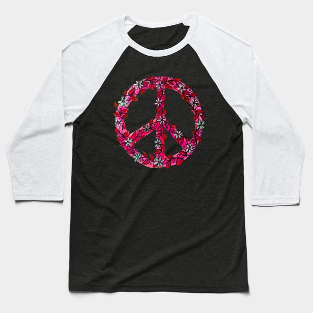 Pink Flower Power Peace Sign Baseball T-Shirt by Heartsake
